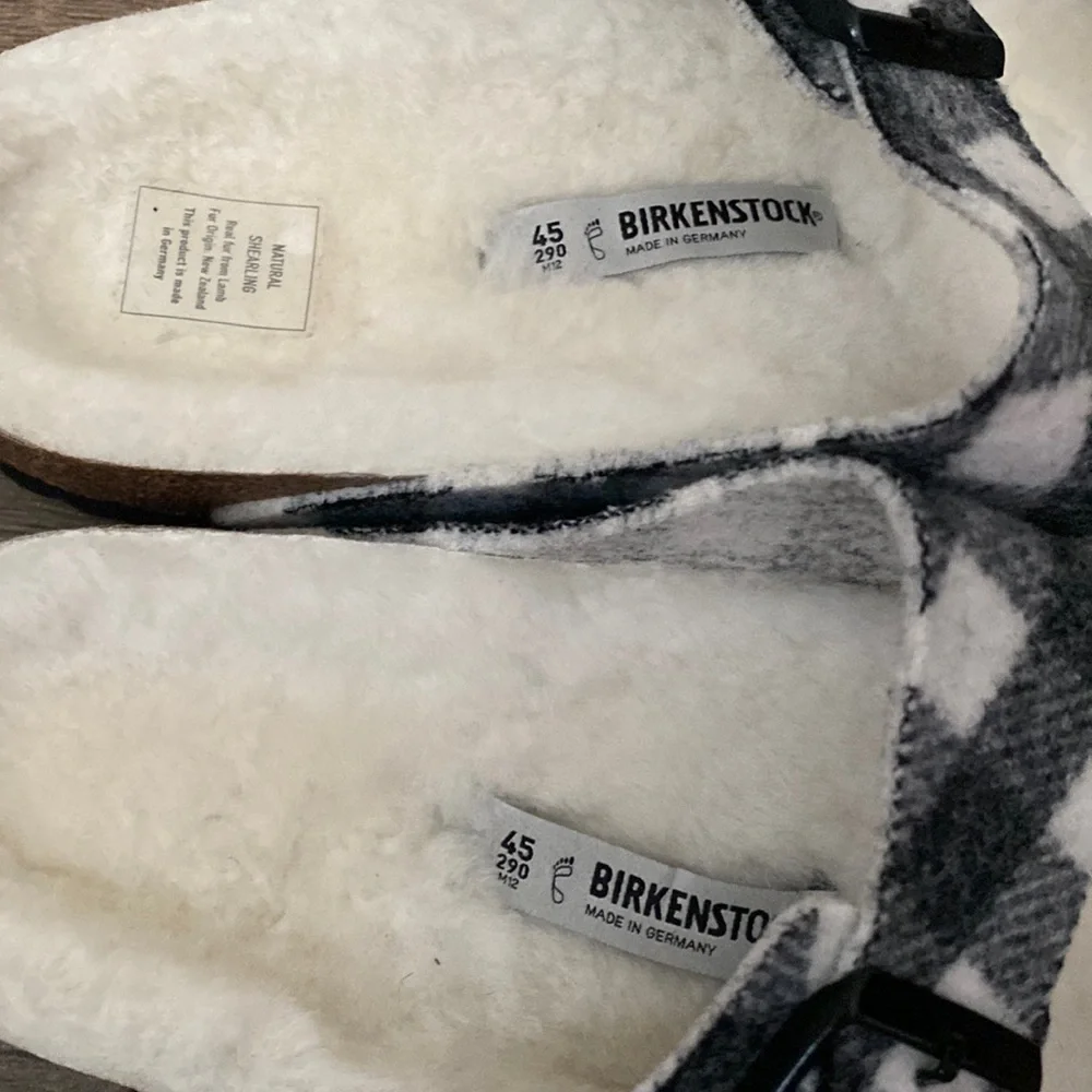 NEW Birkenstock Arizona Shearling Plaid Wool Slide Sandal Size 45 / 12
